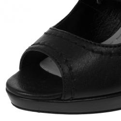 Pre Owned Miu Miu Black Leather Lace up Platform Ankle Booties Size 38