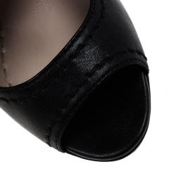 Pre Owned Miu Miu Black Leather Lace up Platform Ankle Booties Size 38