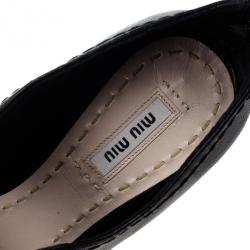 Pre Owned Miu Miu Black Leather Lace up Platform Ankle Booties Size 38