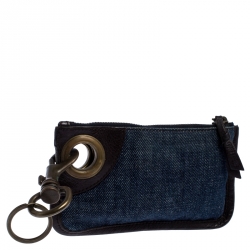 Miu Miu Blue/Brown Denim and Leather Zipped Coin Purse