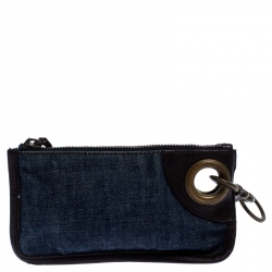 Miu Miu Blue/Brown Denim and Leather Zipped Coin Purse