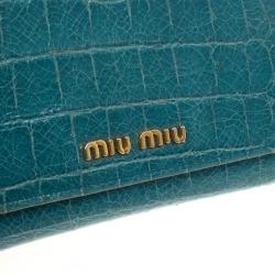 مملوكة مسبقًا Miu Miu Blue Croc Print Patent Flap Continental Wallet