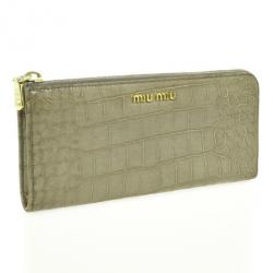Pre Owned Miu Miu St. Coco Lux Crocodile Embossed Leather Ziparound Wallet