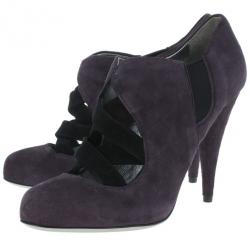 Pre Owned Miu Miu Purple Suede Ankle Booties Size 36.5