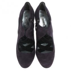Pre Owned Miu Miu Purple Suede Ankle Booties Size 36.5