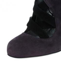 Pre Owned Miu Miu Purple Suede Ankle Booties Size 36.5