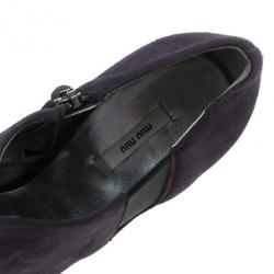 Pre Owned Miu Miu Purple Suede Ankle Booties Size 36.5