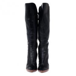 Pre Owned Miu Miu Black Leather Knee Boots Size 40