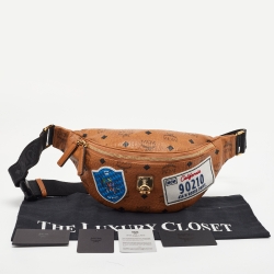 MCM Cognac Visetos Coated Canvas Medium California Patch Fursten Belt Bag