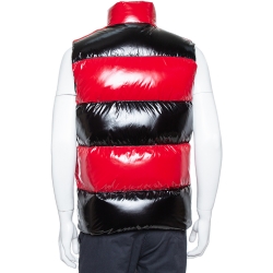 Pre Owned Moncler X Palm Angels Red & Black Synthetic Goose Down Filled Puffer Jacket S