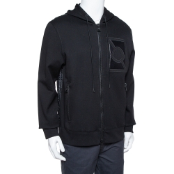 Pre Owned Moncler Black Knit Puffer Back Detail Hoodie XL