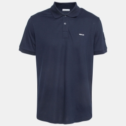 Navy Blue Embroidered Cotton Short Sleeve Polo T-Shirt