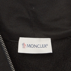 Pre Owned Moncler Black Logo Applique Cotton Zip-Up Hoodie S