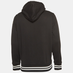 Pre Owned Moncler Black Logo Applique Cotton Zip-Up Hoodie S