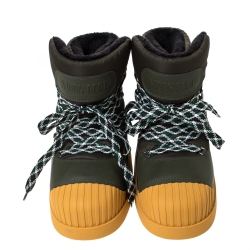 Moncler Uranus Moose Green Leather and Nylon Moon Boots Size 43