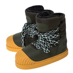 Moncler Uranus Moose Green Leather and Nylon Moon Boots Size 43