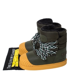 Moncler Uranus Moose Green Leather and Nylon Moon Boots Size 43