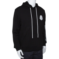 Pre Owned Moncler Black Maglia Logo Appliqued Cotton Hooded Sweatshirt L