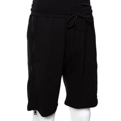 Pre Owned Moncler Black Cotton Knit Zipper Detail Shorts S