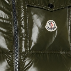 Pre Owned Moncler Olive Green Quilted Synthetic Hooded Montbeliard Jacket XL