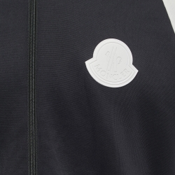 Moncler Black & White Jersey Logo Stripe Detail Bomber Jacket L