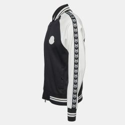 Moncler Black & White Jersey Logo Stripe Detail Bomber Jacket L