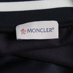 Moncler Black & White Jersey Logo Stripe Detail Bomber Jacket L