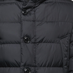Moncler Black Nylon Fur Trimmed Hood Down Jacket L