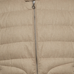 Pre Owned Moncler Beige Cashmere Logo-Patch Puffer Jacket XXL