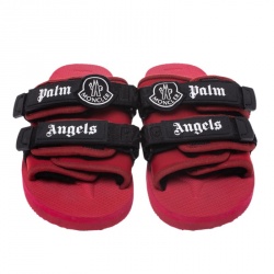 Moncler x Palm Angels x Suicoke Red/Black Fabric And Nylon Moto Slides Size 42