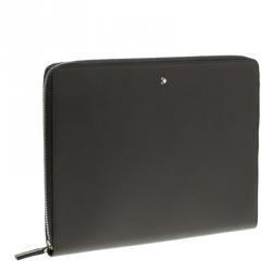 Pre Owned Montblanc Grey Leather Meisterstuck Zip Tablet Pouch