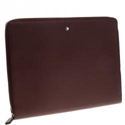 Pre Owned Montblanc Burgundy Leather Meisterstuck Zip Tablet Pouch