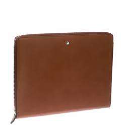 Pre Owned Montblanc Brown Leather Meisterstuck Zip Tablet Pouch