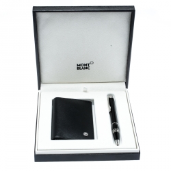 Pre Owned Montblanc Black StarWalker Resin Silver Tone Ballpoint Pen & Westside Business Card Holder Set