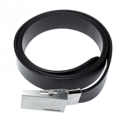 Pre Owned Montblanc Black Leather Military Buckle Belt 