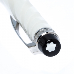 Pre Owned Montblanc StarWalker White Ceramic Doué Silver Tone Ballpoint Pen