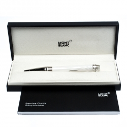 Pre Owned Montblanc StarWalker White Ceramic Doué Silver Tone Ballpoint Pen