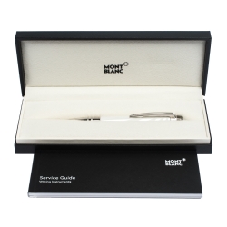 Pre Owned Montblanc StarWalker White Ceramics Doué Silver Tone Ballpoint Pen