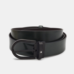 Pre Owned Montblanc Green/Black Leather Cut to Size Reversible Buckle Belt