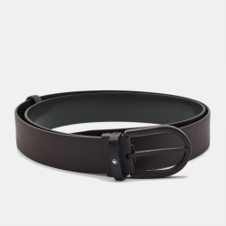 Pre Owned Montblanc Green/Black Leather Cut to Size Reversible Buckle Belt