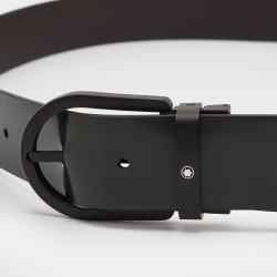 Pre Owned Montblanc Green/Black Leather Cut to Size Reversible Buckle Belt