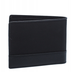 Pre Owned Montblanc Black Leather and Fabric Sartorial Jet 6CC Wallet  