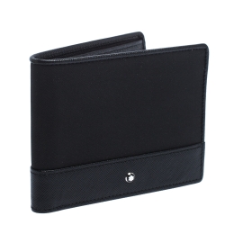 Pre Owned Montblanc Black Leather and Fabric Sartorial Jet 6CC Wallet  