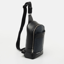 Montblanc Navy Blue/Black Monogram Canvas and Leather Small Sling Backpack