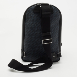Montblanc Navy Blue/Black Monogram Canvas and Leather Small Sling Backpack