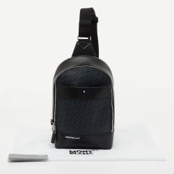 Montblanc Navy Blue/Black Monogram Canvas and Leather Small Sling Backpack