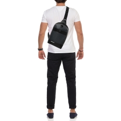 Montblanc Navy Blue/Black Monogram Canvas and Leather Small Sling Backpack