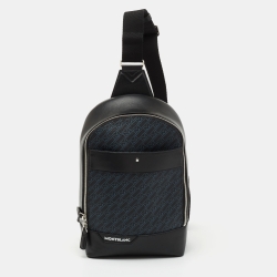 Montblanc Navy Blue/Black Monogram Canvas and Leather Small Sling Backpack