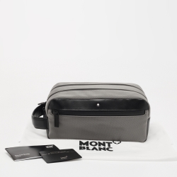 Montblanc Grey/Black Nylon and Leather Zip Toiletry Pouch