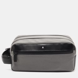 Montblanc Grey/Black Nylon and Leather Zip Toiletry Pouch